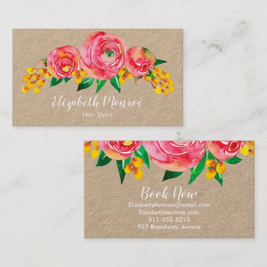 水彩花美容師サロンメイクアップクラフト 名刺 (正面/裏面)