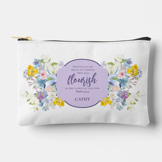 水彩花聖なる書物、 経典詩パーソナライズされた アクセサリーポーチ (正面)