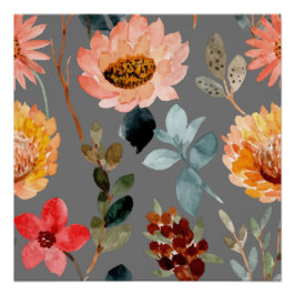 水彩花自然カラフルかわいい ポスター