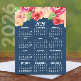 水彩花色彩の鮮やか付きカレンダー ポストカード