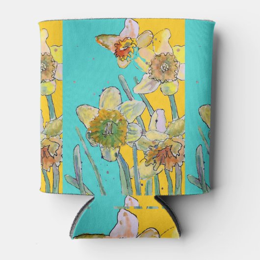 水彩花花ターコイズフローラ缶 缶クーラー (正面)