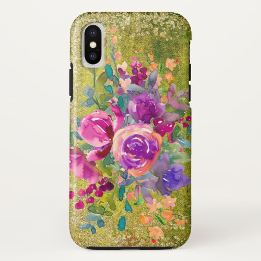 水彩花花束オン緑素朴色 Case-Mate iPhoneケース (裏面)