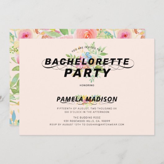 水彩花花束&モダンタイポグラフィ 招待状 (正面/裏面)