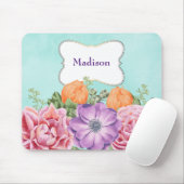 水彩花花桃紫オレンジ マウスパッド (マウス)