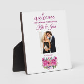 水彩花花花束の結婚テーブル標識 –  フォトプラーク (正面)