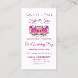 水彩花花花束結婚式の日付を保存 –  名刺