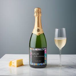 水彩花芸術的花ANY誕生日パーティー スパークリングワインラベル