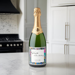 水彩花芸術的花ANY誕生日パーティー スパークリングワインラベル