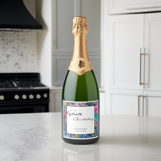 水彩花芸術的花ANY誕生日パーティー スパークリングワインラベル