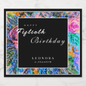 水彩花芸術的花ANY誕生日パーティー スパークリングワインラベル (シングルラベル)