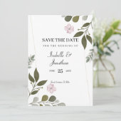 水彩花葉とピンク色の花 招待状 (スタンド正面)