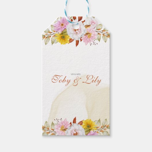 水彩花葉イラスト ギフトタグ (正面)