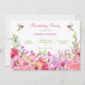 水彩花蘭バードガーデン誕生日 招待状 (正面)