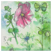 水彩花蝶の植物スケッチブック ファブリック (クローズアップ)