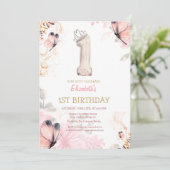 水彩花蝶ストライプ 1歳の誕生日 招待状 (スタンド正面)