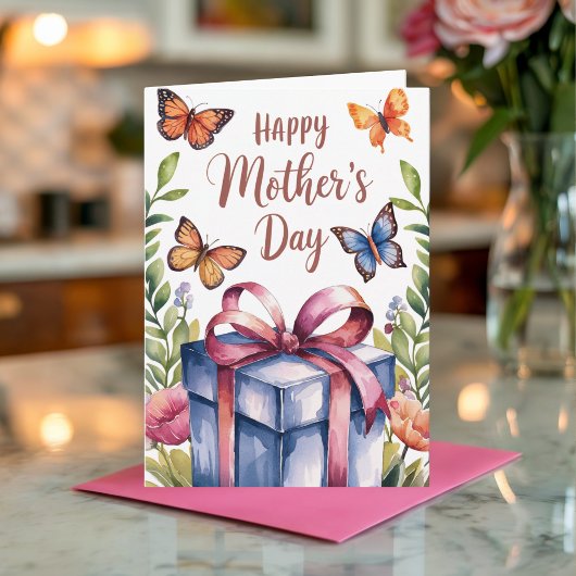 水彩花蝶母亲节 カード