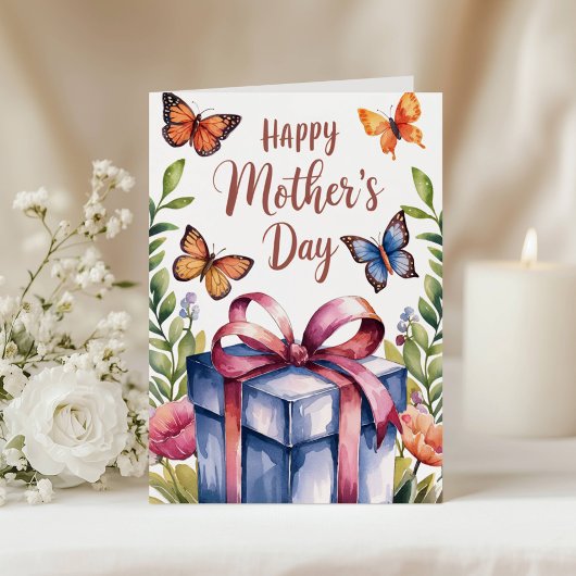 水彩花蝶母亲节 カード