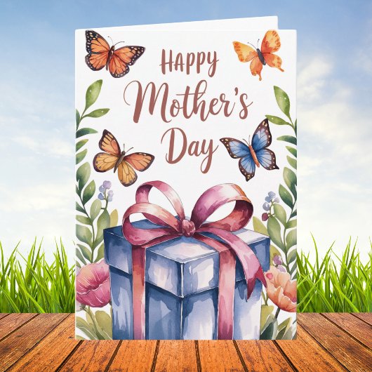 水彩花蝶母亲节 カード