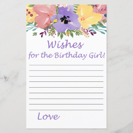 水彩花誕生日の女の子を願う (正面)