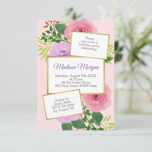 水彩花誕生日 招待状 (スタンド正面)