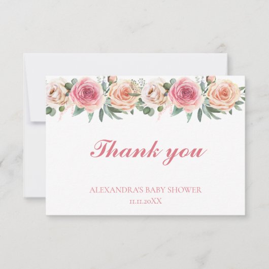 水彩花赤ちゃんシャワーありがとう サンキューカード (正面)