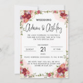 水彩花赤結婚式招待状 招待状 (正面)