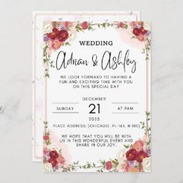 水彩花赤結婚式招待状 招待状