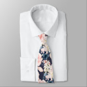 水彩花赤面ネイビーバラDIY背景 ネクタイ (タイ)