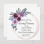 水彩花赤面ピンクとパープル結婚ズ 招待状 (正面/裏面)