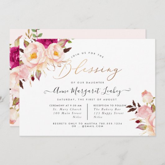 水彩花赤面ピーニ賛美ーズ 招待状 (正面/裏面)