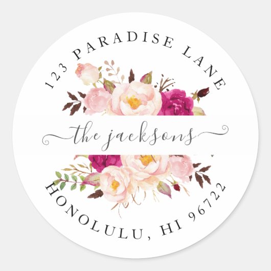 水彩花赤面ブルゴーニュ牡丹 ラウンドシール (正面)