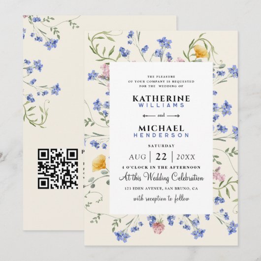 水彩花野QRコード 詳細 RSVP ウェディング 招待状 (正面/裏面)
