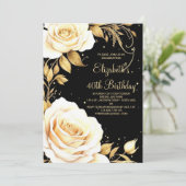 水彩花金ゴールドエレガント40歳の誕生日 招待状 (スタンド正面)