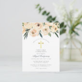水彩花金ゴールドクロス最初の聖餐式 インビテーションポストカード (スタンド正面)