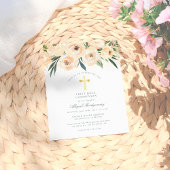 水彩花金ゴールドクロス最初の聖餐式 インビテーションポストカード