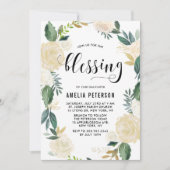 水彩花金ゴールドグリッターベビー賛美ズ 招待状 (正面)