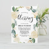 水彩花金ゴールドグリッターベビー賛美ズ 招待状 (スタンド正面)