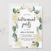 水彩花金ゴールドグリッター退職パーティー 招待状 (正面)