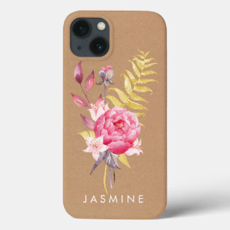 水彩花金ゴールドパーソナライズされたApple Iphone 13ケース