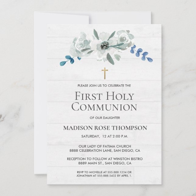 水彩花金ゴールド十字聖餐式 (正面)