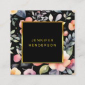 水彩花金ゴールド黒プロフェッショナル スクエア名刺 (正面)