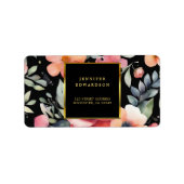 水彩花金ゴールド黒差出人住所 ラベル (正面)