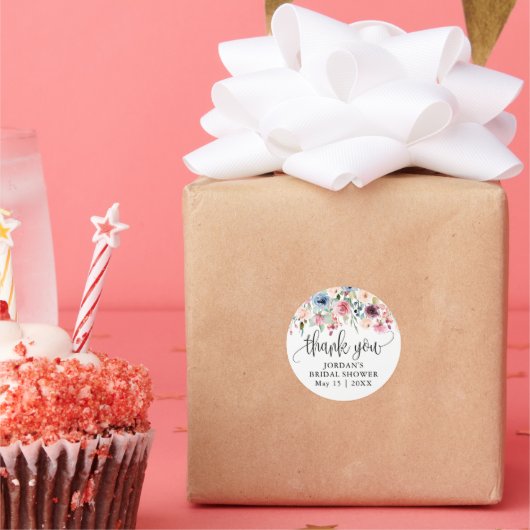 水彩花開お礼のギフトタグ ラウンドシール (パーティー)