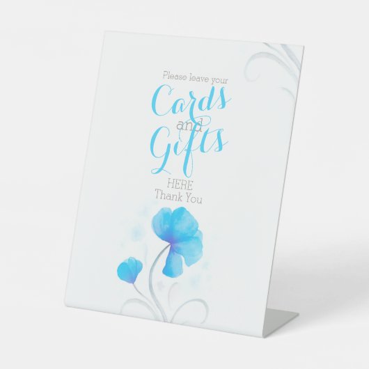 水彩花青結婚のギフトテーブル看板 台座サイン (正面)