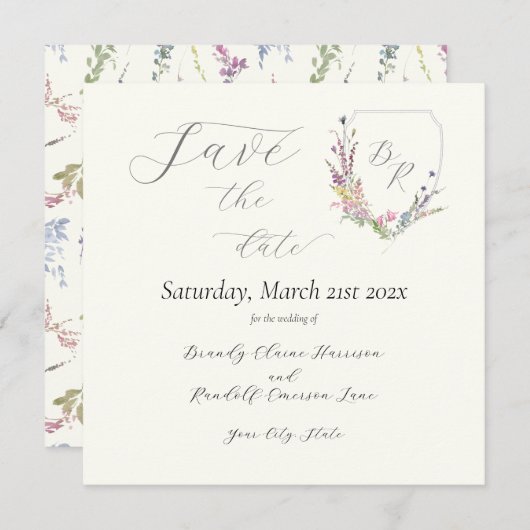 水彩花飾りの紋章 セーブザデート (正面/裏面)