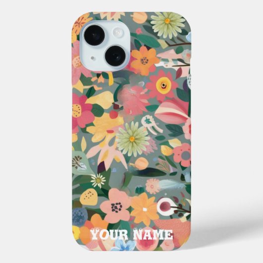 水彩花鮮やか園緑と桃 Case-Mate iPhoneケース (裏面)