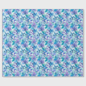 水彩花鮮やか柄(青とティール(緑がかった色)) ラッピングペーパー (フラット)
