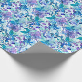 水彩花鮮やか柄(青とティール(緑がかった色)) ラッピングペーパー (角)