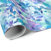 水彩花鮮やか柄(青とティール(緑がかった色)) ラッピングペーパー (ロールコーナー)