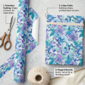 水彩花鮮やか柄(青とティール（緑がかった色）) ラッピングペーパー